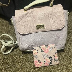 Betsey Johnson Pink Butterfly Embossed Handbag with matching wallet